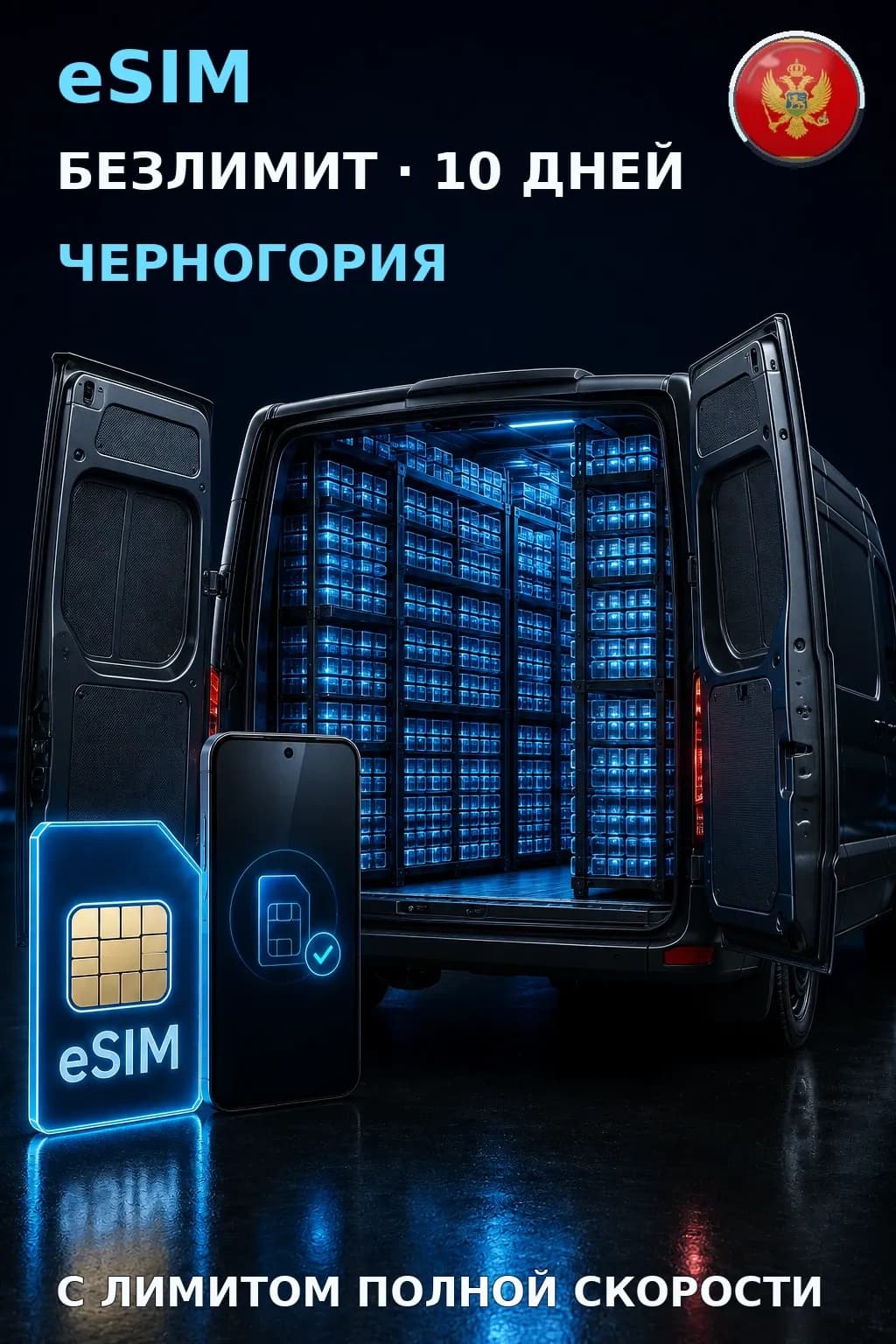 eSIM Черногория — БЕЗЛИМИТ, 10 дней — интернет