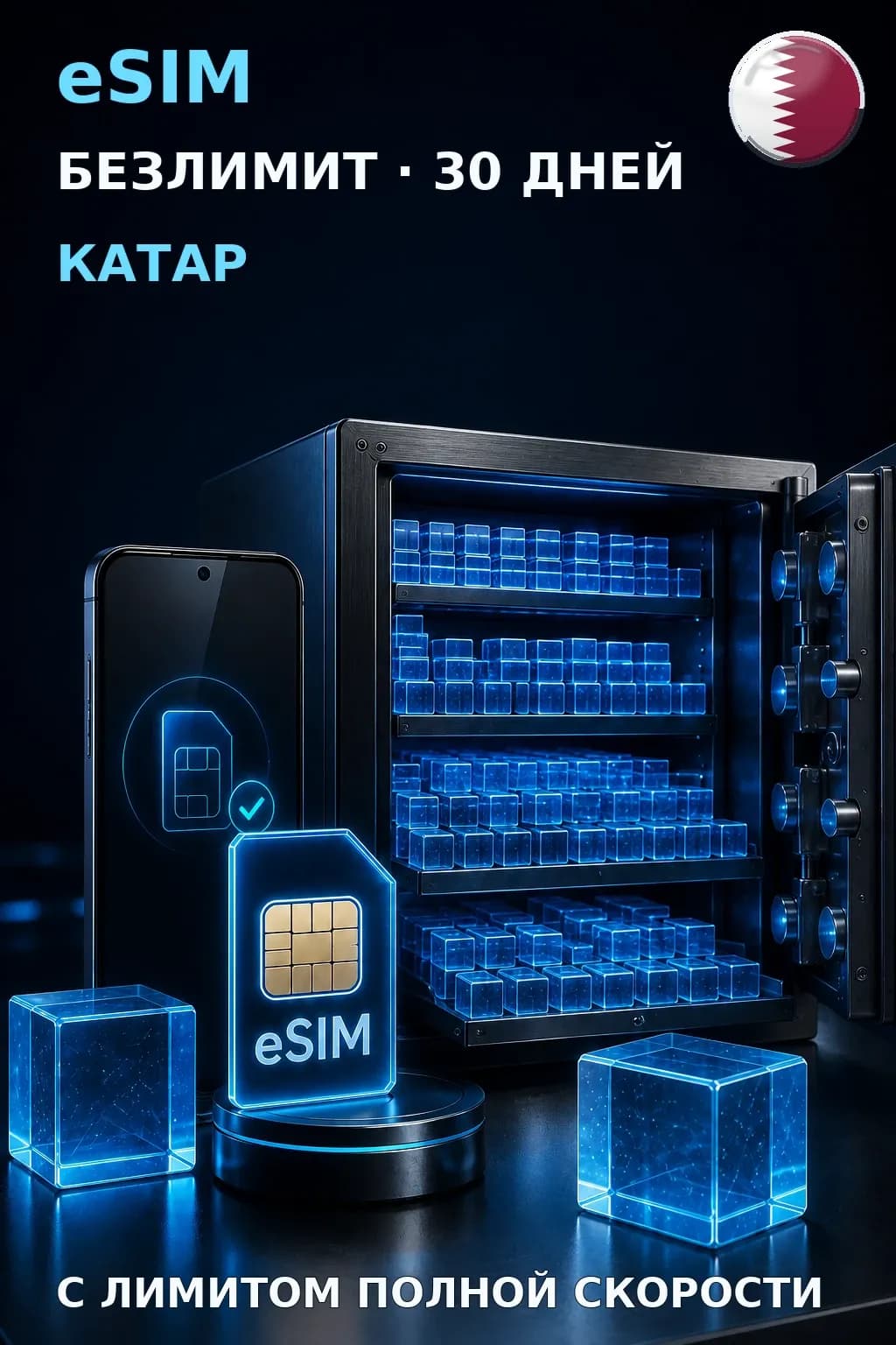 eSIM Катар — БЕЗЛИМИТ, 30 дней — интернет