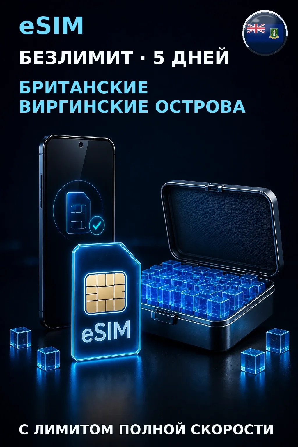 eSIM Британские Виргинские Острова — БЕЗЛИМИТ, 5 дней — интернет