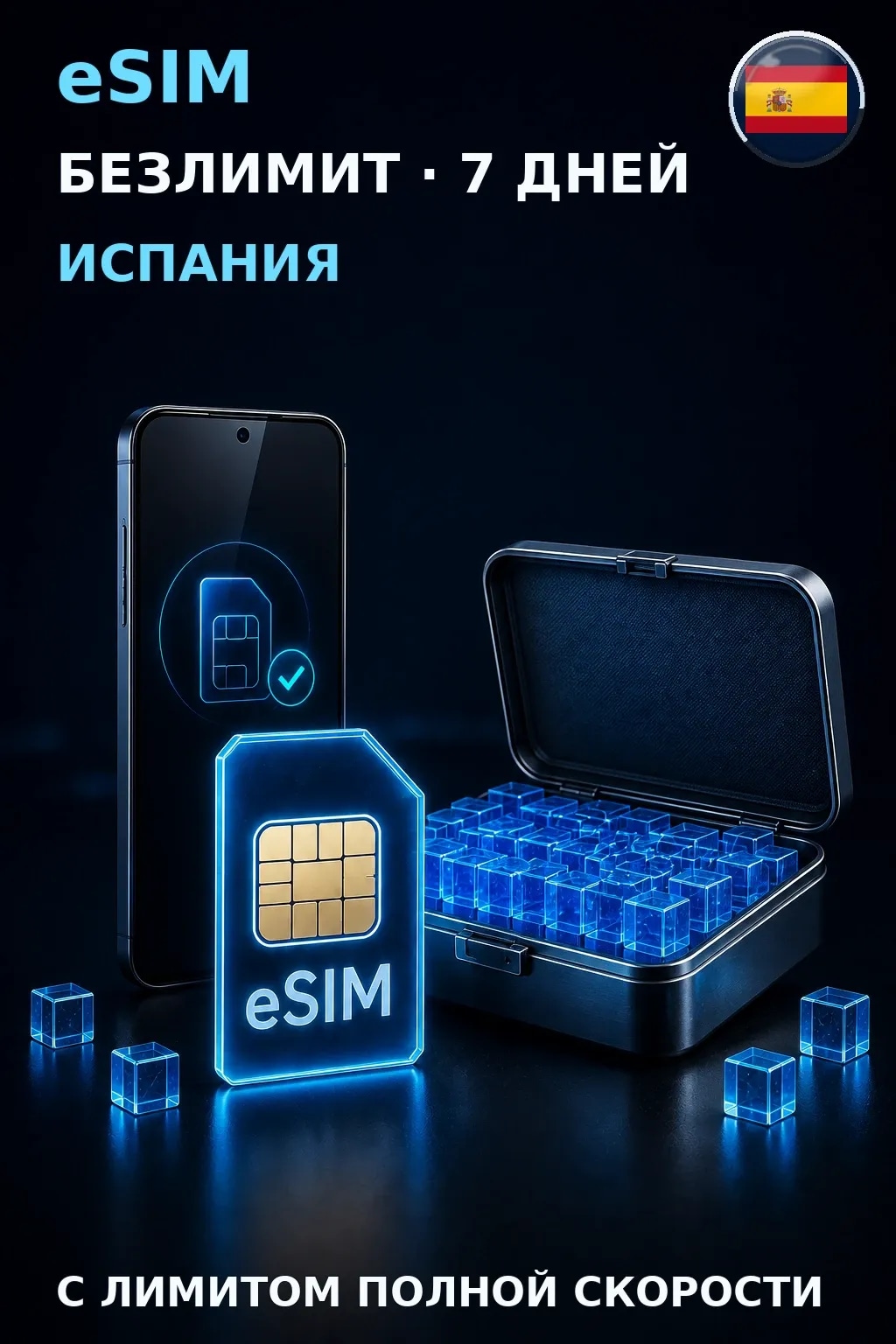 eSIM Испания — БЕЗЛИМИТ, 7 дней — интернет