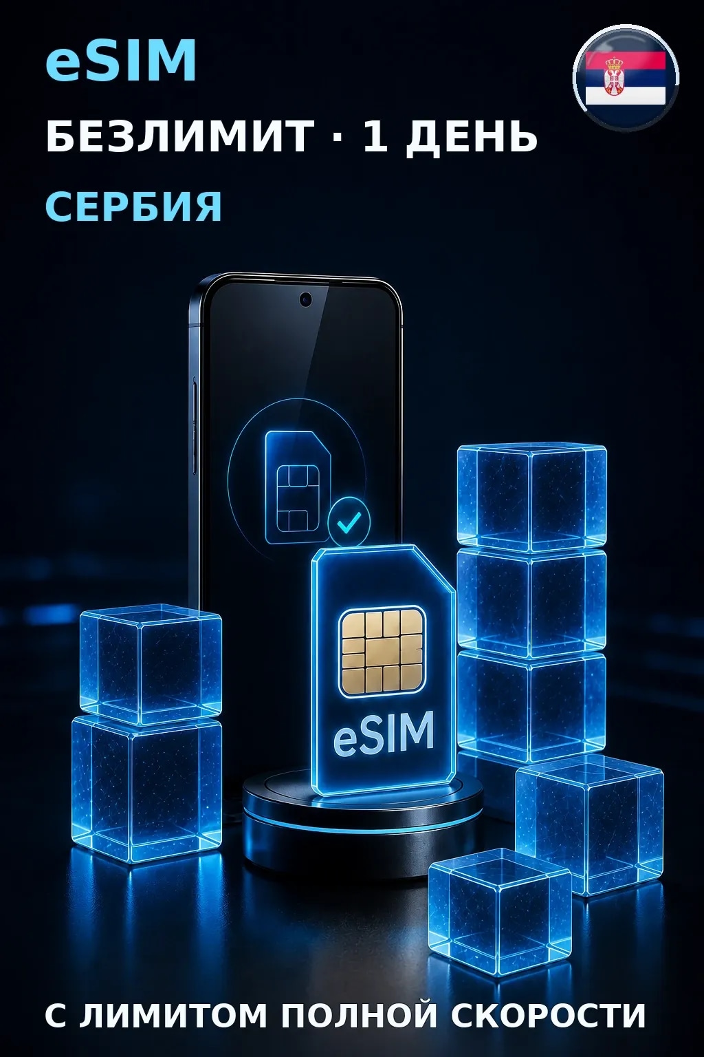 eSIM Сербия — БЕЗЛИМИТ, 1 день — интернет