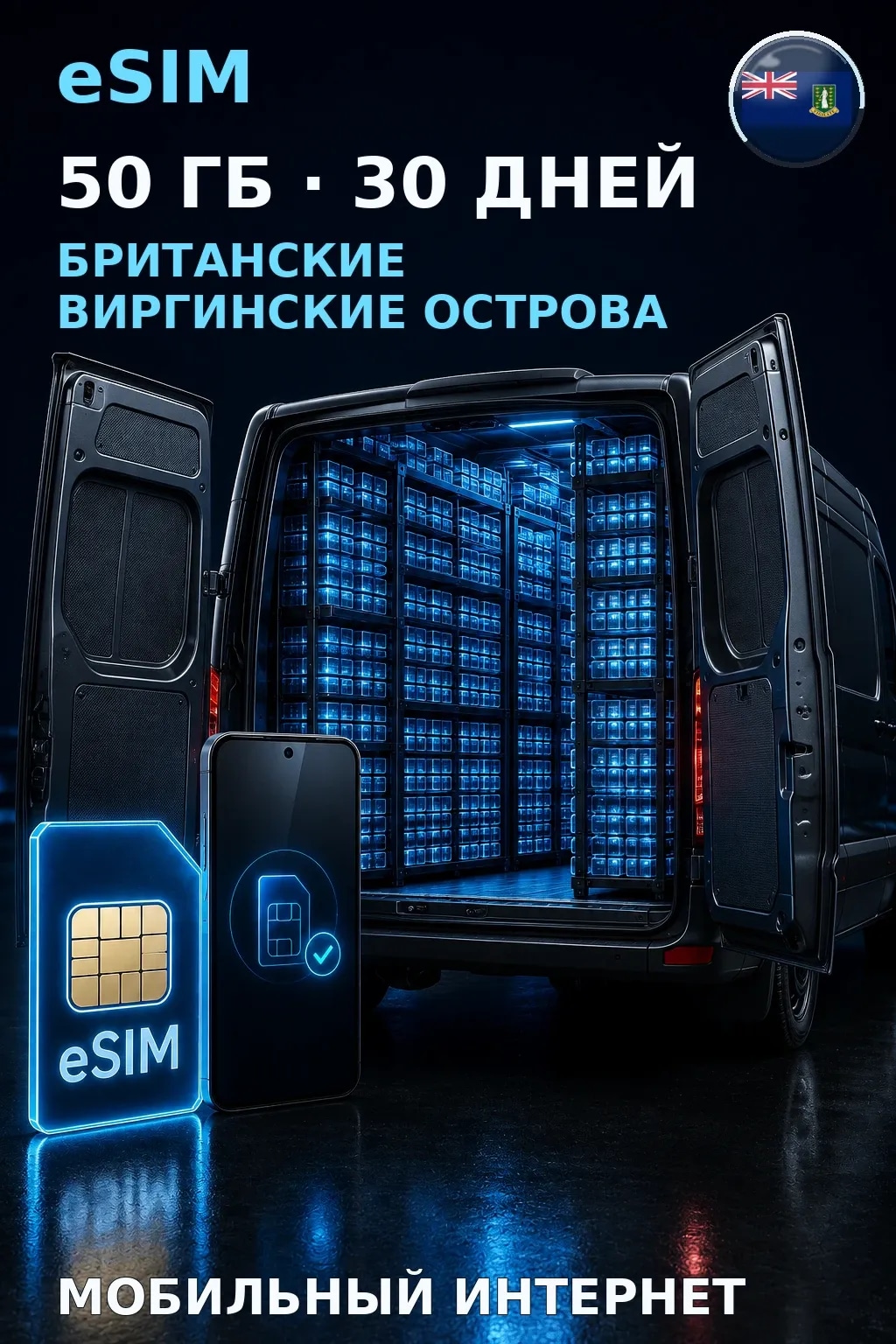 eSIM Британские Виргинские Острова — 50 ГБ, 30 дней — интернет