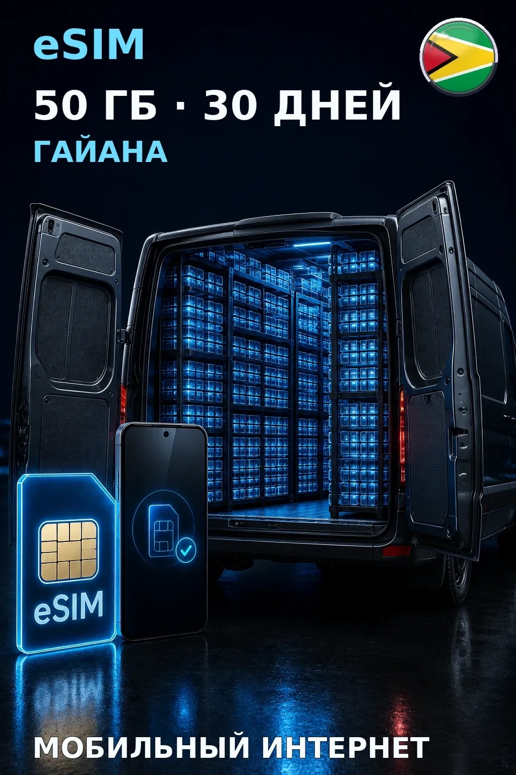 eSIM Гайана — 50 ГБ, 30 дней — интернет