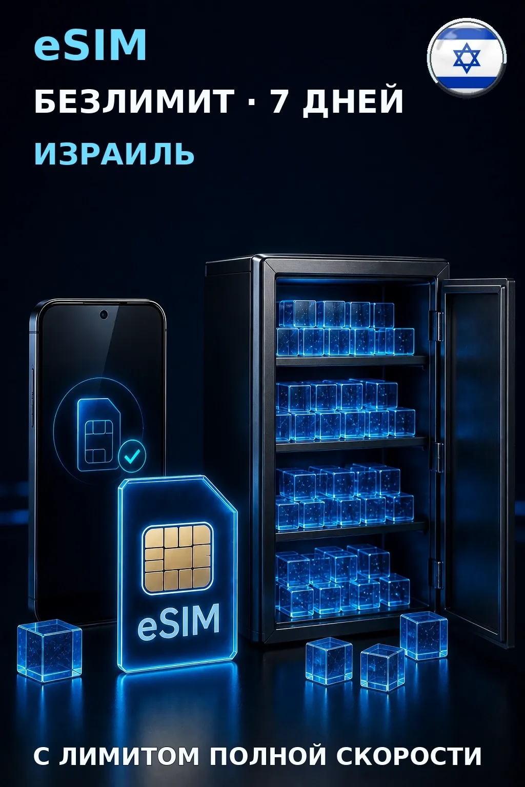 eSIM Израиль — БЕЗЛИМИТ, 7 дней — интернет