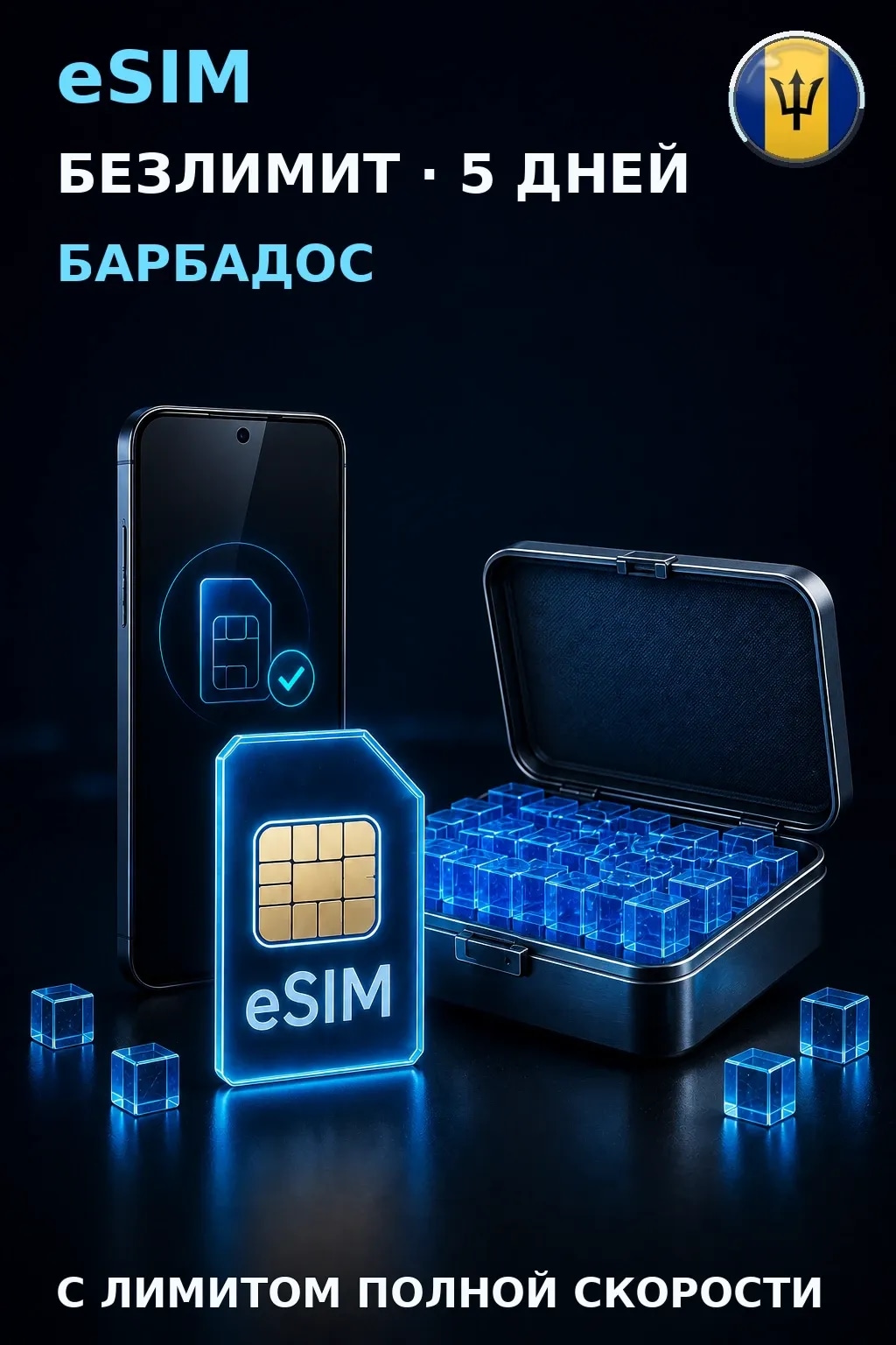 eSIM Барбадос — БЕЗЛИМИТ, 5 дней — интернет