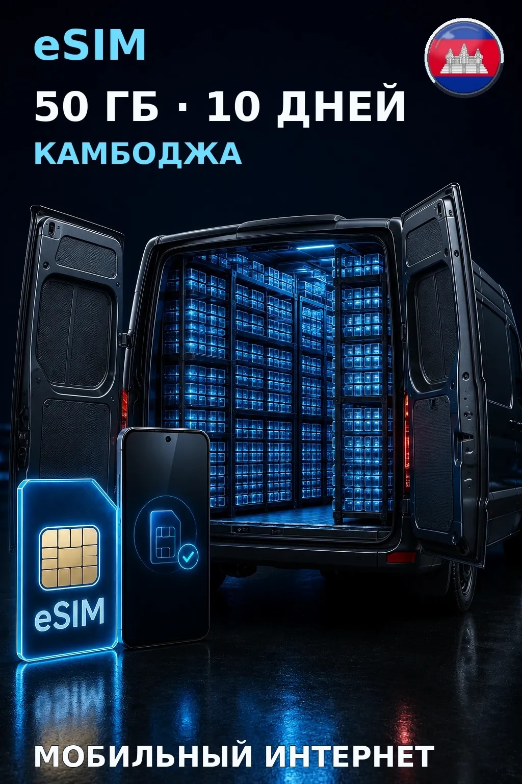 eSIM Камбоджа — 50 ГБ, 10 дней — интернет