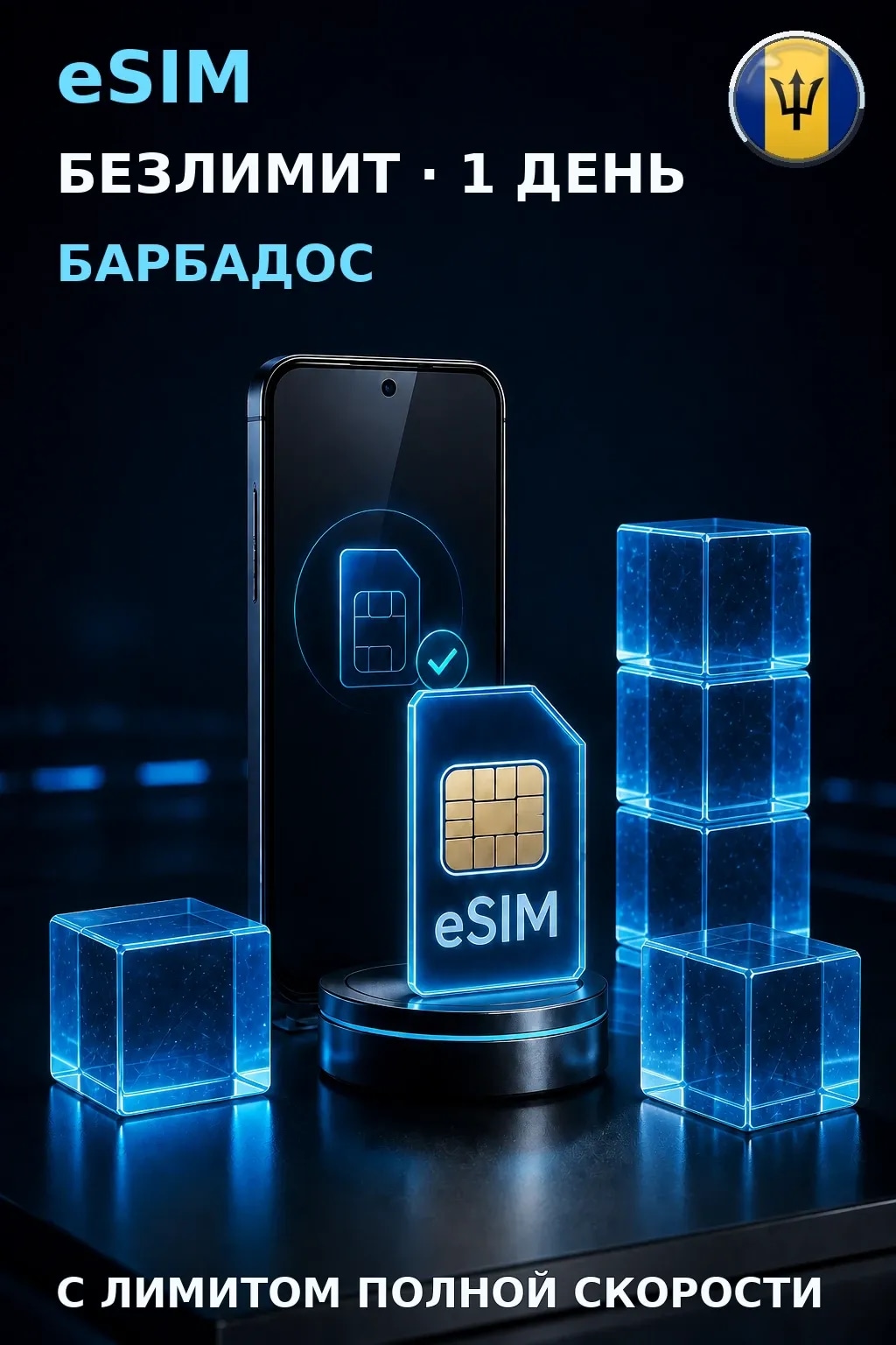 eSIM Барбадос — БЕЗЛИМИТ, 1 день — интернет