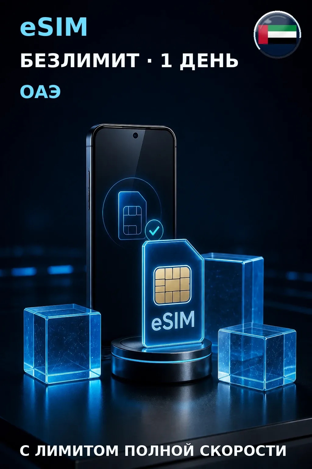 eSIM ОАЭ — БЕЗЛИМИТ, 1 день — интернет